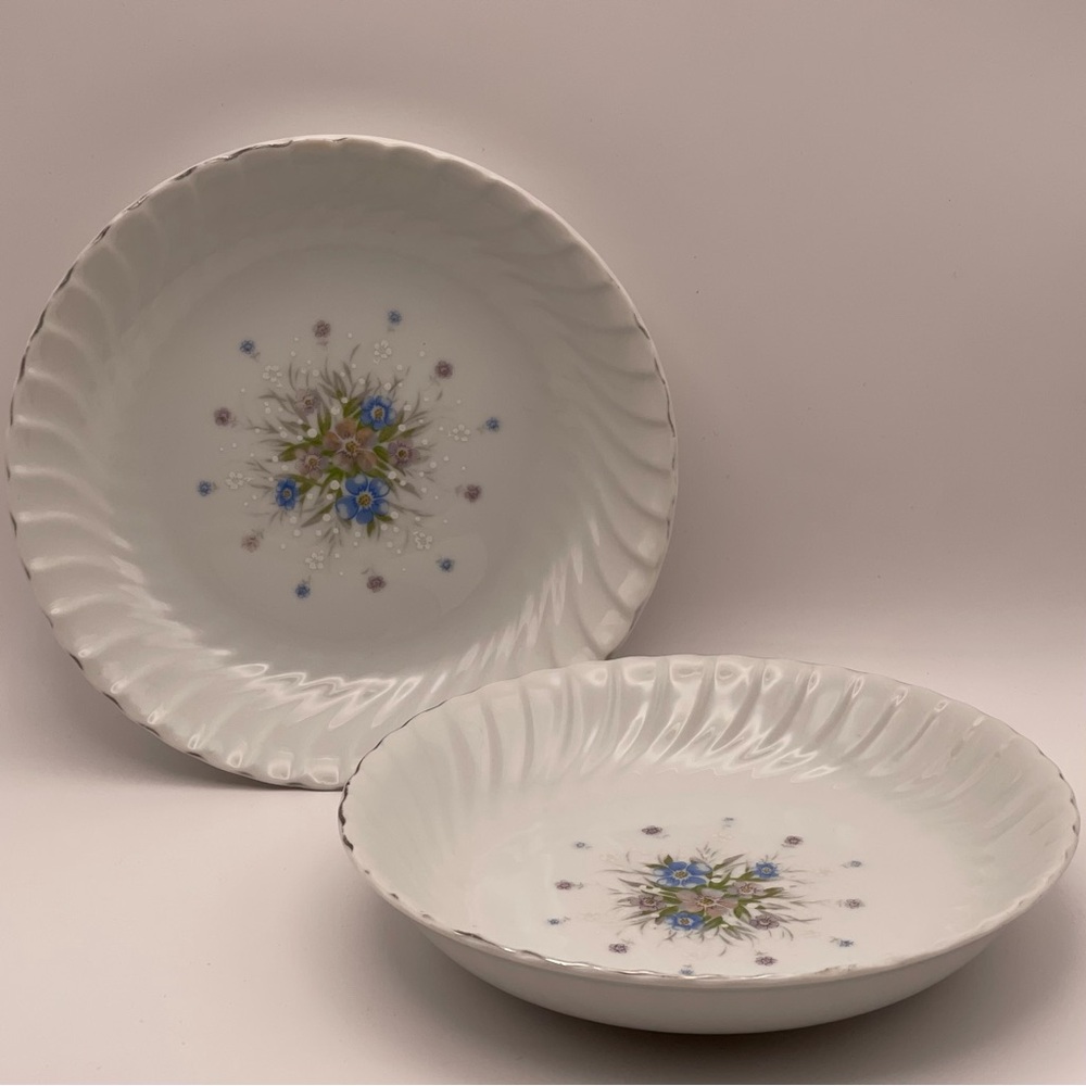 Vintage Bristol Fine China “Lisa” Floral Bowls w/Silver Rim | Japan | Set of 2